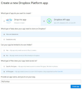 Создание приложения Dropbox