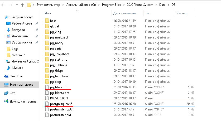 Файлы настройки PostgreSQL